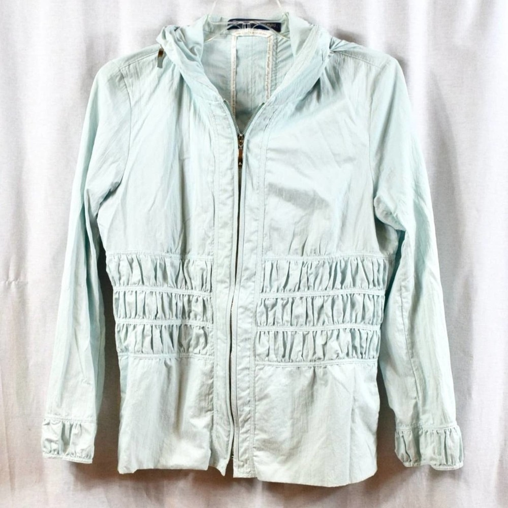 HARVEY light green zipper front hooded rain coat